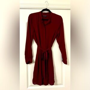 Women’s Banana Republic Maroon Red button up long sleeve tie waist dress
